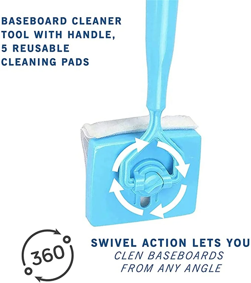 Baseboard Cleaner Tool with Handle Adjustable Baseboard Cleaning Mop Extendable Microfiber Dust Brush Cleaner
