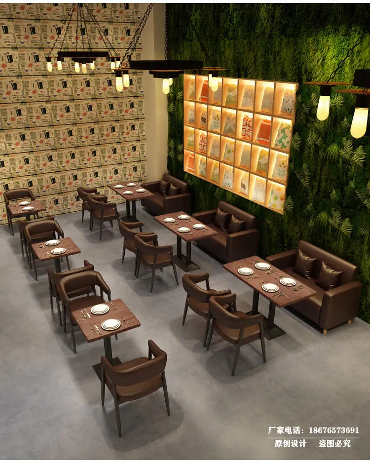 Retro Modern Restaurant Furniture Wooden Coffee Shop Tables And Chairs