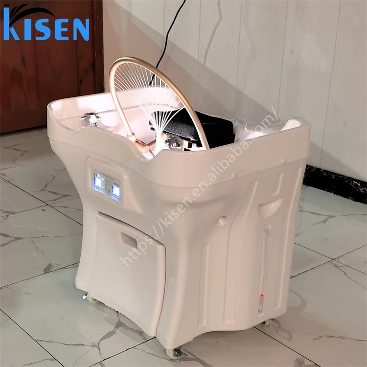 Kisen 2024 high end salon furniture head therapy hair wash portable shampoo basin 50L water tank with 25L waste tank & steamer