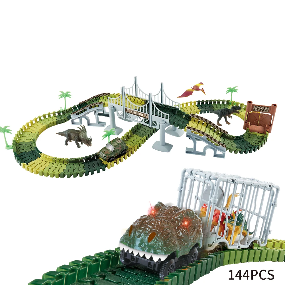 Qilong Children Educational Diy Assemble Kids Slot Toys With Electric Toy Car Dinosaur Track Toy Race Track Car
