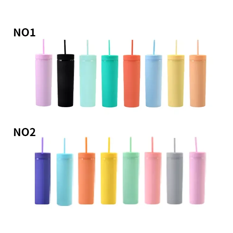 us warehouse Wholesale large stocked mixed color reusable cups 16oz double wall tumbler plastic acrylic with lid