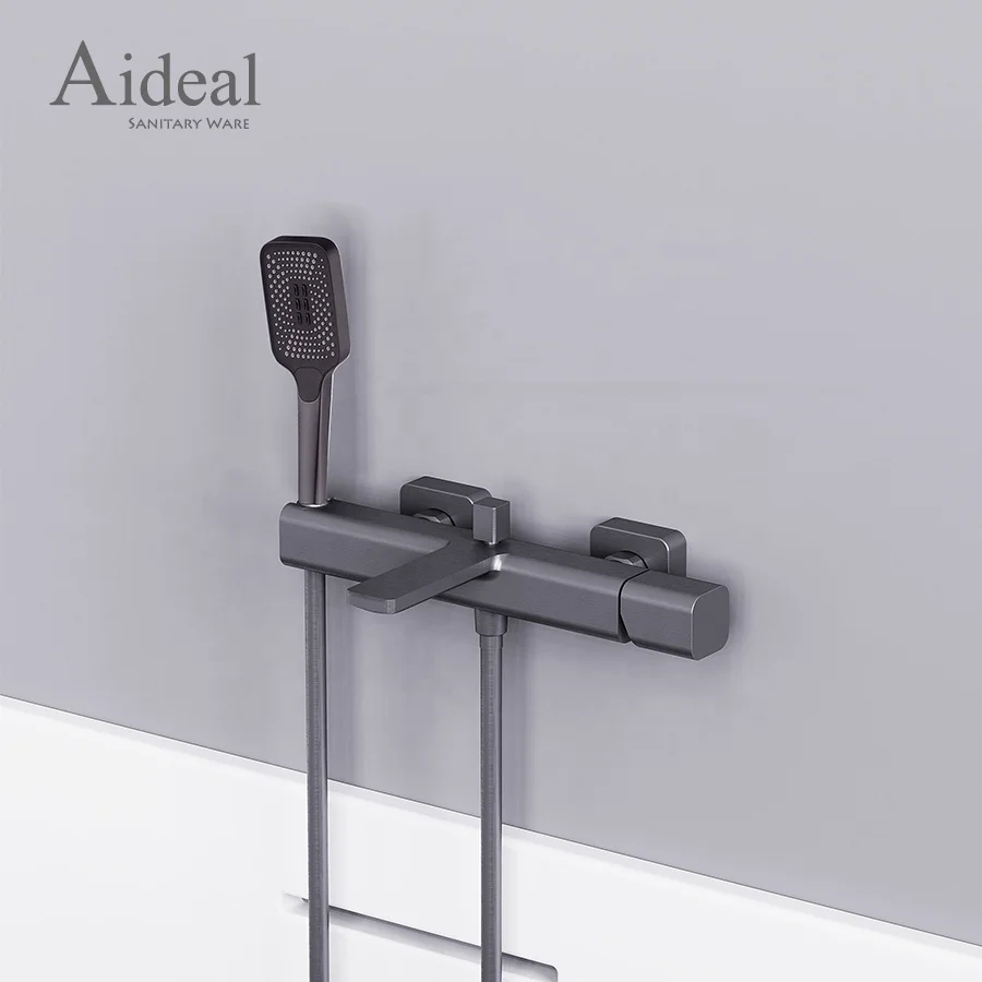 2 functions with handheld shower wall mounted brushed gun metal square design bathroom shower faucet