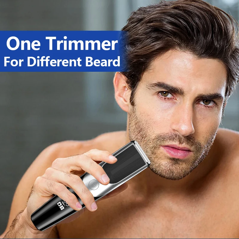 Перезаряжаемая Парикмахерская Машинка для стрижки бороды, беспроводной триммер для ухода за волосами, мужской триммер для бороды с переключателем и светодиодным дисплеем