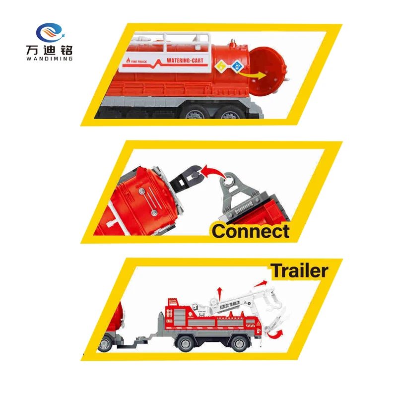 WDM New 1:43 4WD inertial Alloy Toy Friction Die-Cast Friction Fire Trailer Truck Diecast Toys with pull-back car