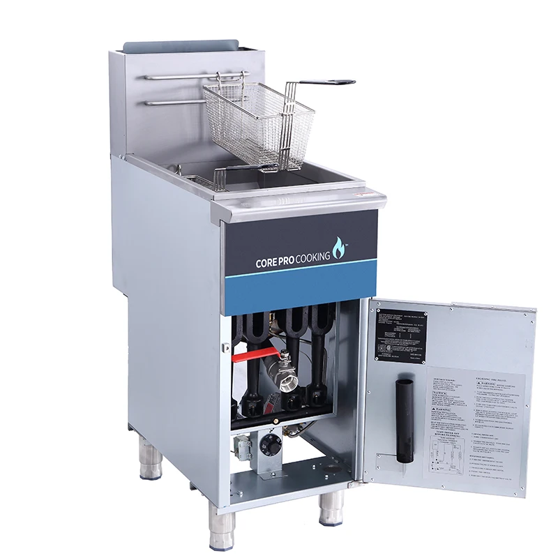 3 Burners Vertical Gas Fryer Commercial Single Tank Restaurant Frying Machine Gas Potato Chips Fryer