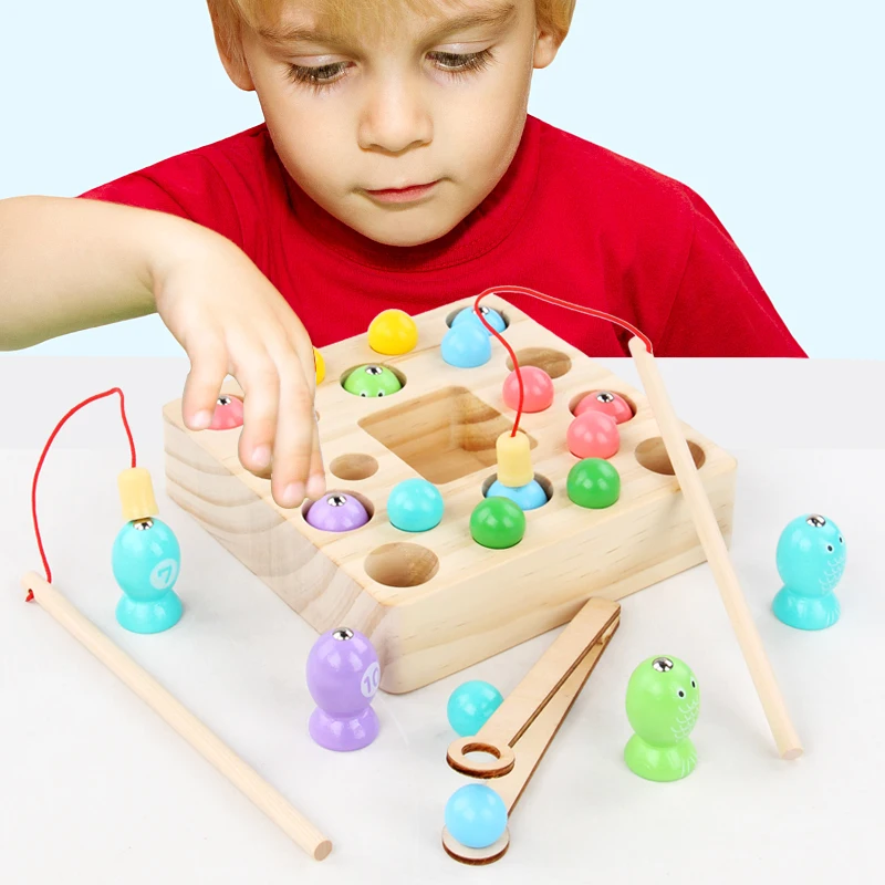 Wooden Busyboard Toys Learning Children Educational Games Playing Magnetic Fish Table Game for Kids