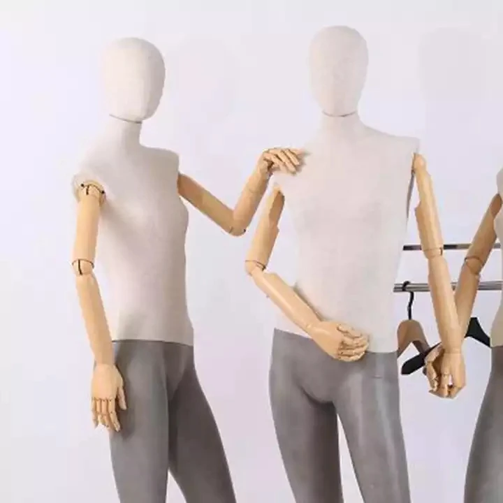 Fiberglass Female Full Body Mannequin Linen Wrapped Cloth Wooden Arms Clothing Store Window Display Shops Props Fashion Display