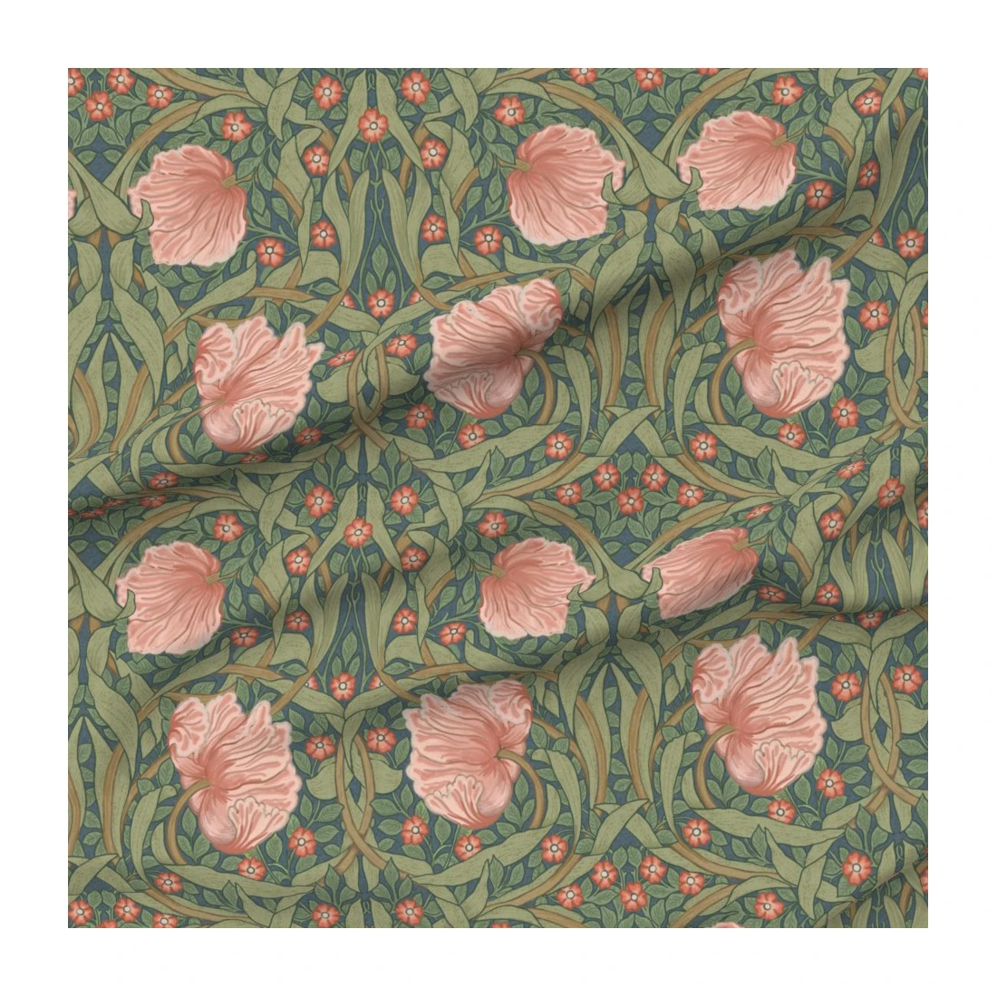 Pimpernel Floral Victorian Arts Garden Vintage Art Flower Leaves Printed on Chiffon Fabric  For Dresses