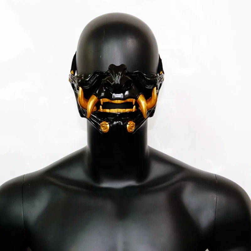 Halloween evil samurai mask cosplay anime characters horror fangs half-face mask resin material anonymous masks