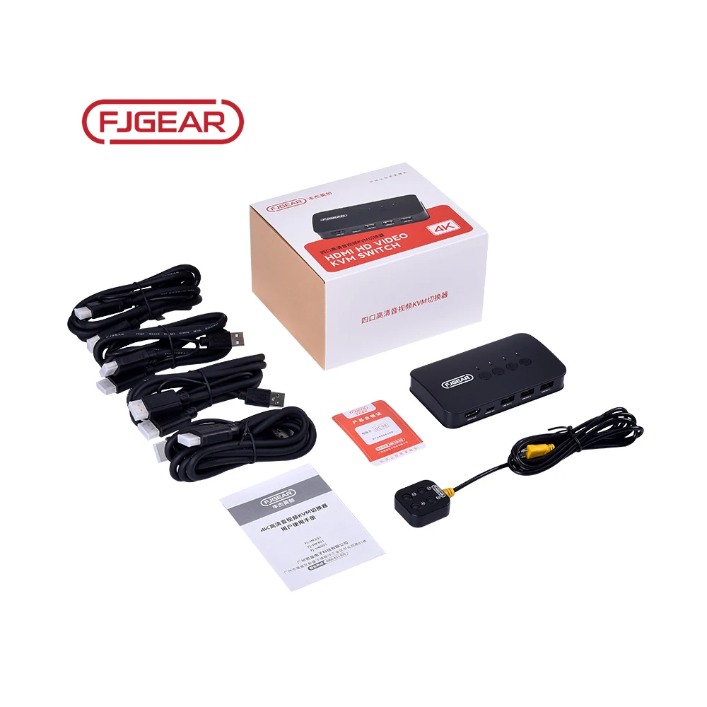 FJ-HK401 FJGEAR Manufacturing Price Manual 4 Port 4 In 1 out HDMI HD Video Kvm Switch 3840*2160/30Hz  HDMI 2.0 KVM Switch