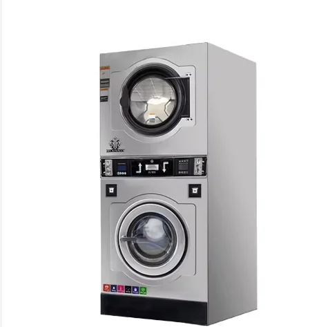 Commercial 15kg Fully Automatic Laundry Equipment Coin-Operated Stacked Washing Machine Dryer 220v-for Laundromats