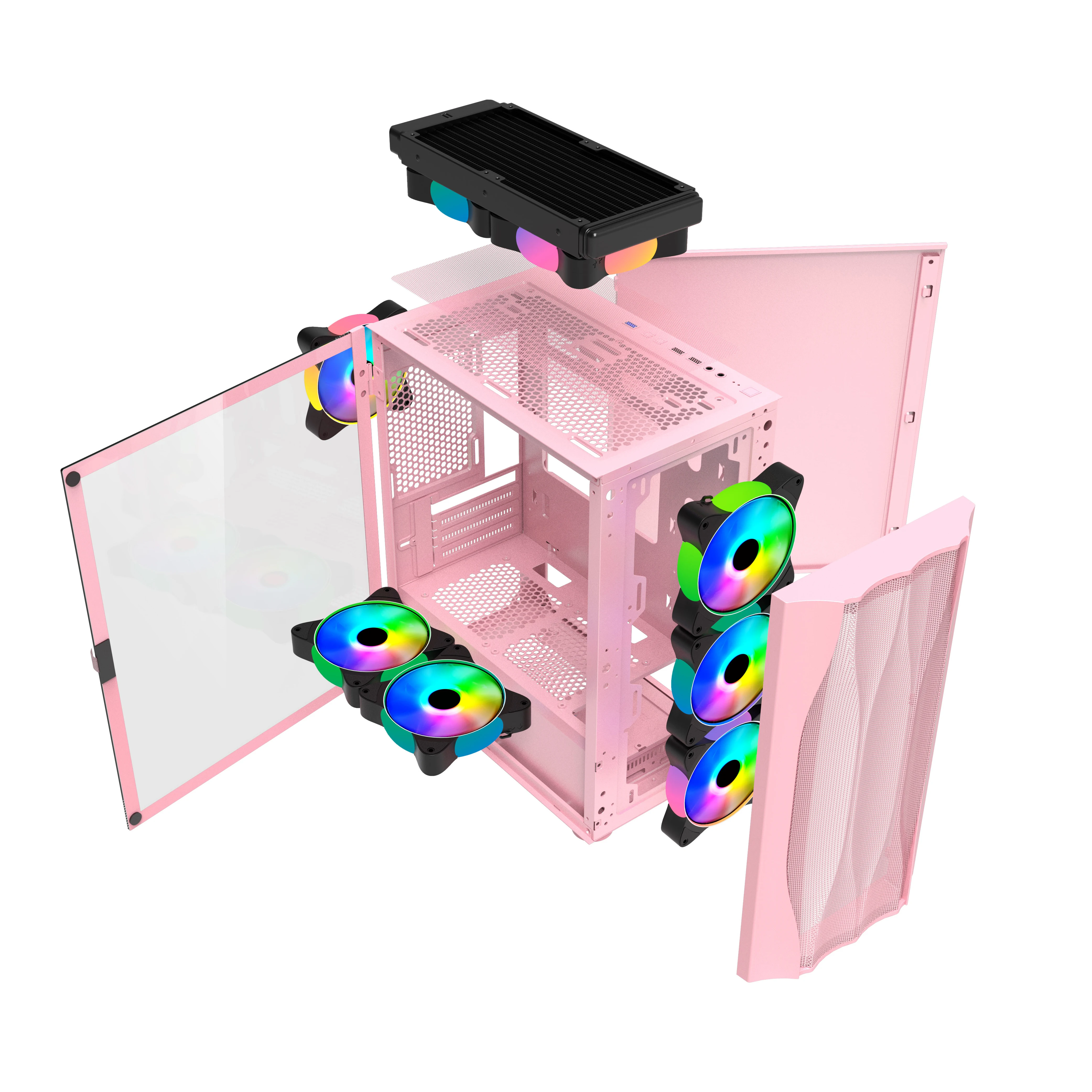 wholesale desktop custom glass btx plexiglass with fan desktop led mid tower boitier pc gamer cpu case