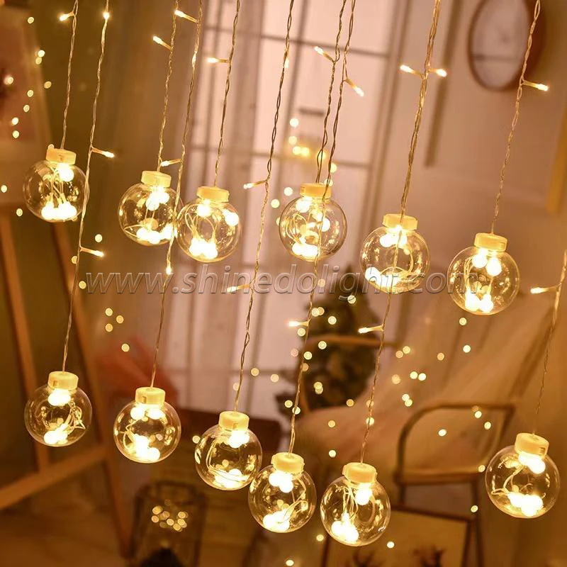 Christmas Bulb Led Window Curtain String Light Wish Ball Garland Tree Outdoor Decorations Bauble String Lights