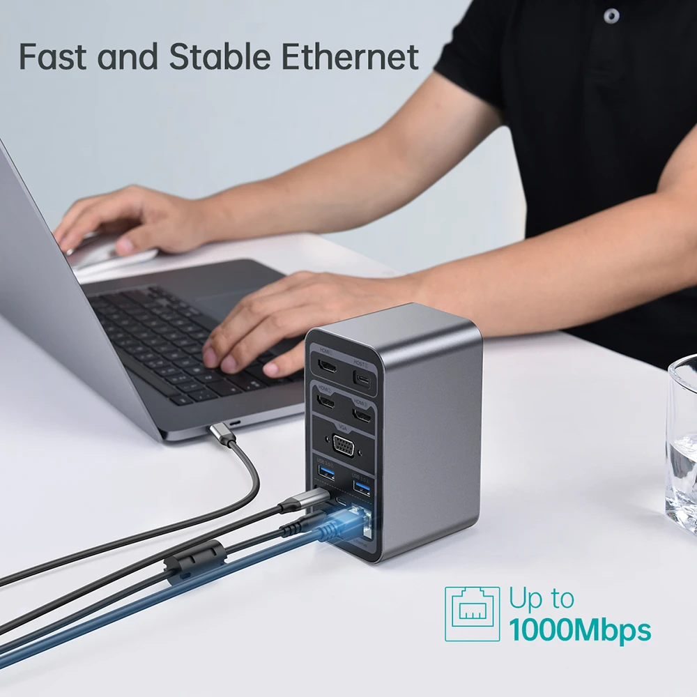  USB C док-станция для CHOETECH 15 в 1 Четырехместный дисплеи с 100W Вход PD 4K HD VGA 4 USB-A USB-C