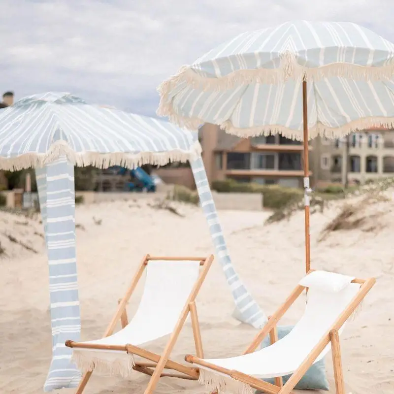 cabana folding umbrella for beach 4 legs logo prints boho wooden sun umbrella beach with tassel outdoor