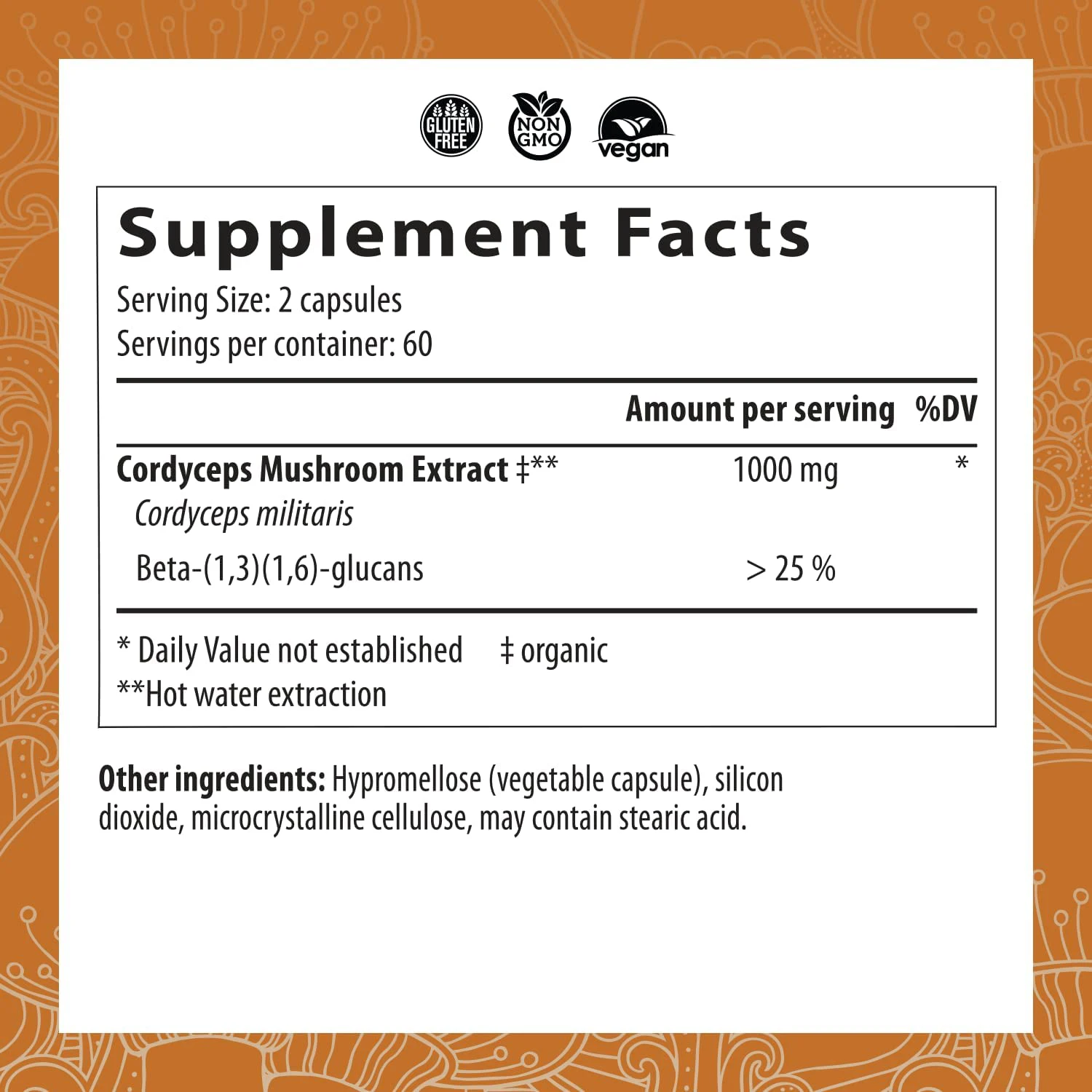 Non-GMO Cordyceps Performance Mushroom Extract Powder Supplement capsules Improve Energy and Endurance
