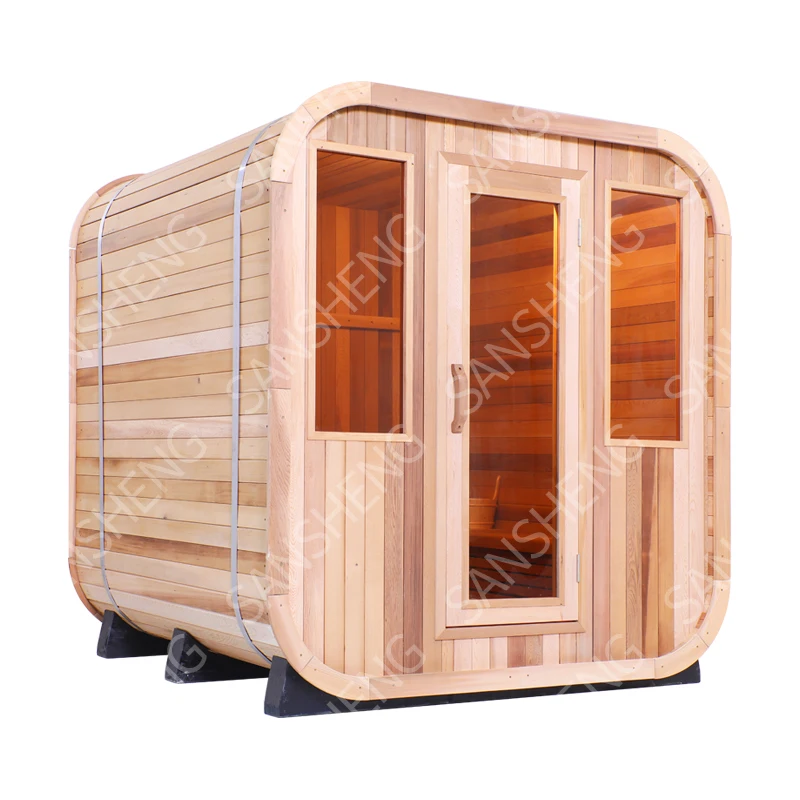 Optional Size Thermowood Spa Tubs Outdoor Square Cube Sauna Rooms with Asphalt Shingle Roofs