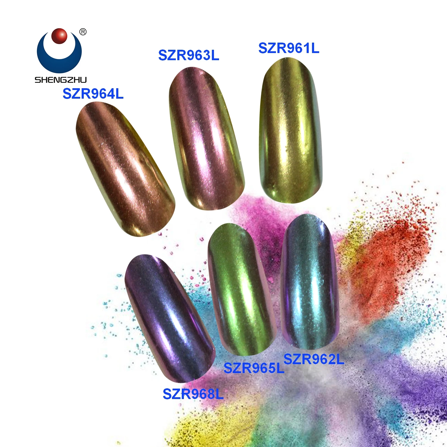 SZR961L series cheap price popular nail art chrome color changing chameleon tint pigment powder for nail gel nail polish