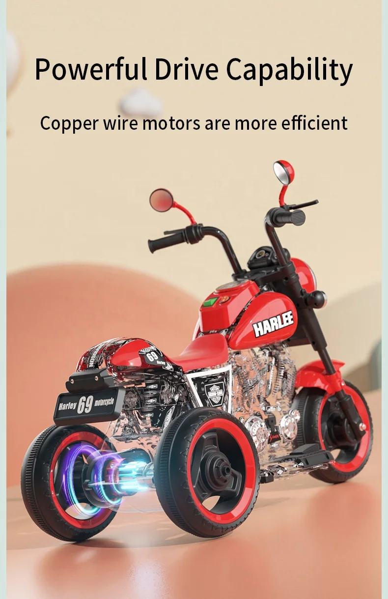 China Kids Electric Motorcycle Manufacture Kids Motor Bike With 2 Seat And Pedal Accelerator