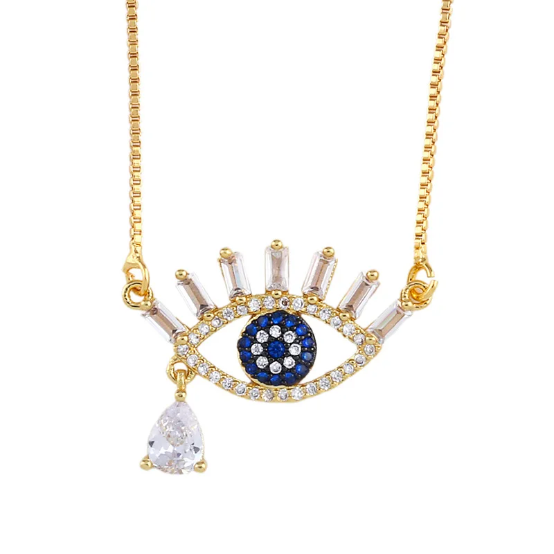 
ASnkp31 Creative Turkish Style 18 K Gold Blue Eye Zircon Pendant Necklace 