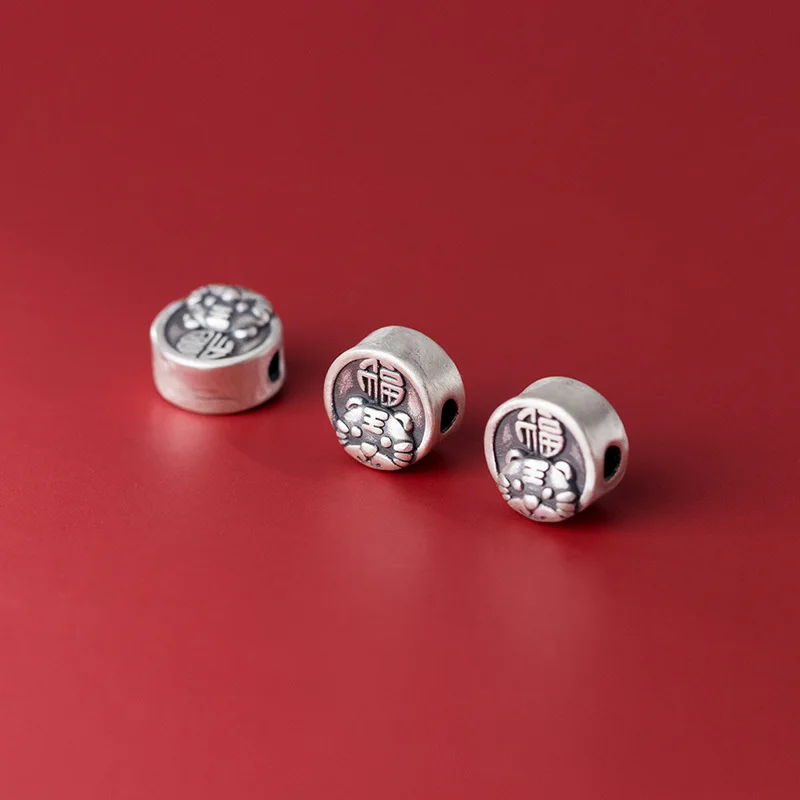 3D tiger scattered beads 999 Sterling Silver retro lovely animal beads DIY jewelry accessories wholesale