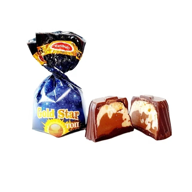 
Belarus brown gold star black hard candies chocolate mini with filling 