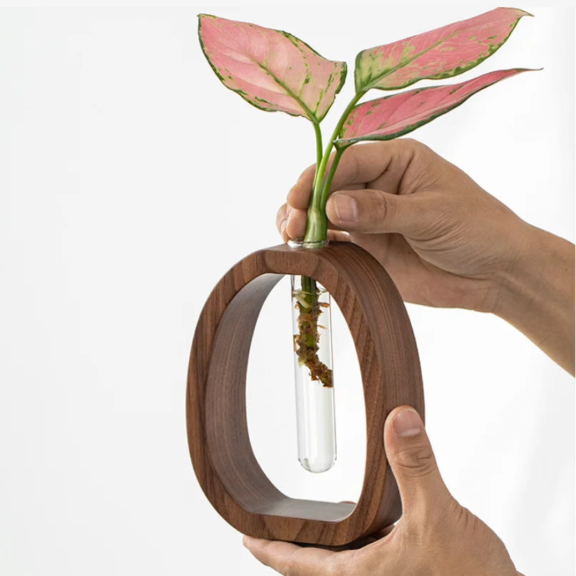 Black walnut wooden Japanese simple hydroponic insert delicate flower apparatus household vase