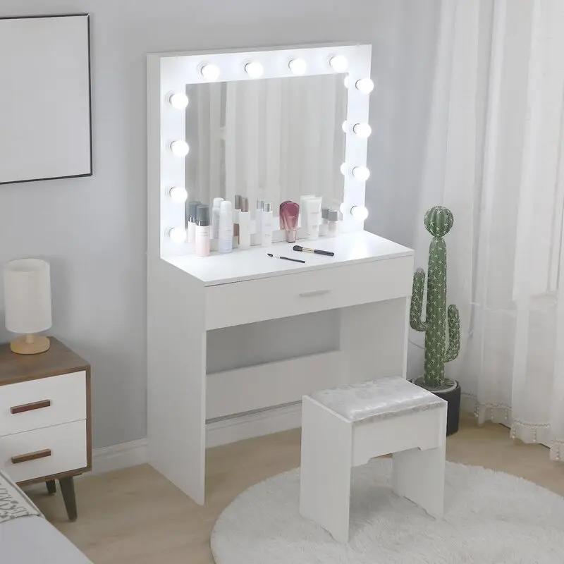 Kit Furniture Cosmetic Download Mirror Round Makeup Artist Make Up Led Light Dressing Makeup Vanity Table Desk With Mirror
