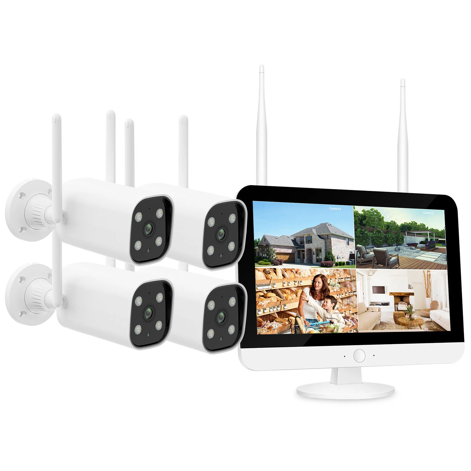 
Wireless 4CH NVR Kit with 4pcs 3Megapixels cameras support humen detection with 12