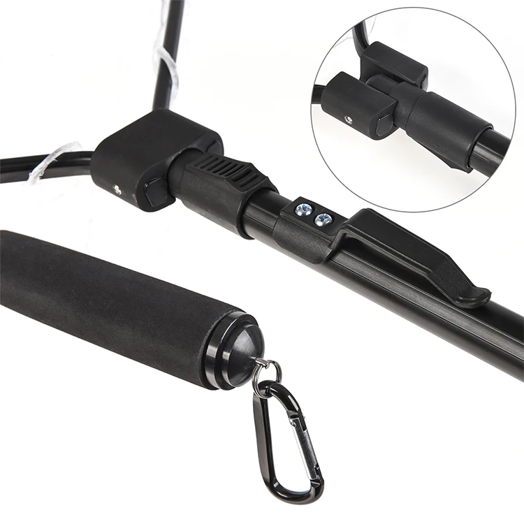 4 Size Red/blue Hot Sale Round Stainless Steel Frame Collapsible Rubber Coated Mesh Fishing Landing Net