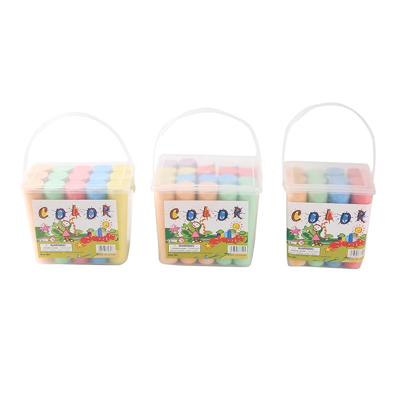 Factory heat supply sidewalk chalk square bucket colored chalk set 15 sticks wholesale