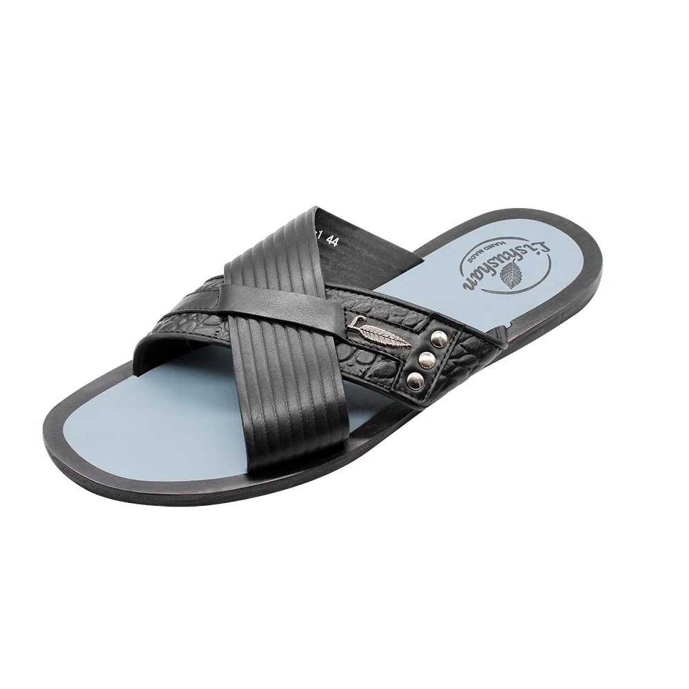 Новинка, качественные модные летние классические повседневные прочные кожаные мужские тапочки с перекрестными ремешками для мужчин, кожа