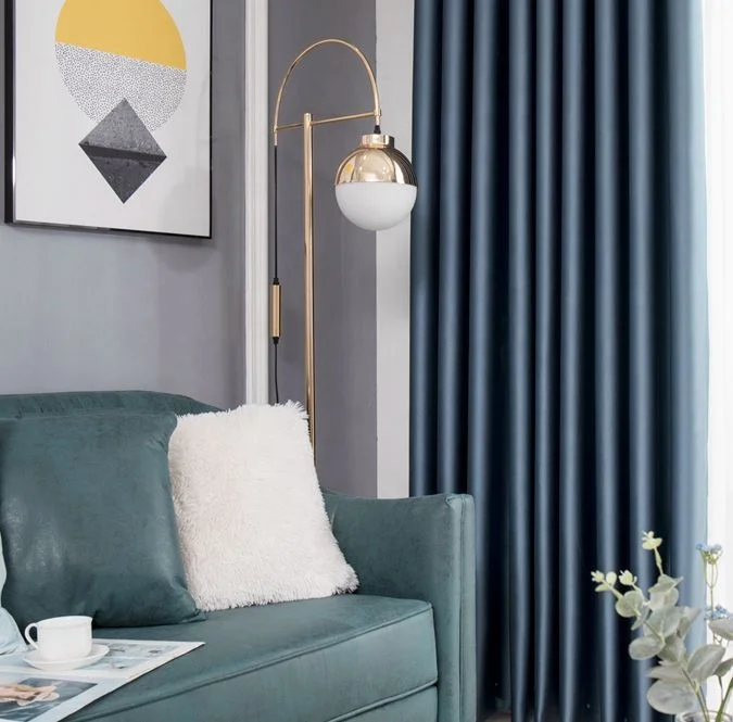 OWENIE Fashion Flame Retardant Insulated Thermal Soundproof Luxury Gray and Blue Home Blackout Curtain for the Living Room