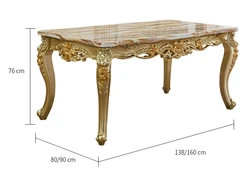 solid oak wood European style gold dining set with 6 chairs, luxury marble dining table set