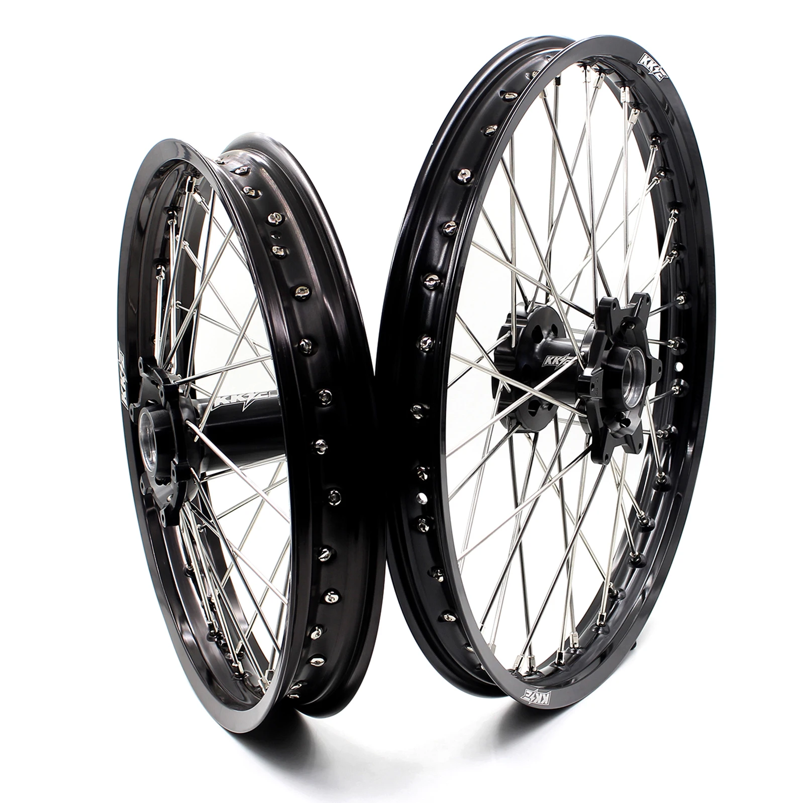 
KKE 21/19 CNC MX Wheels Rims Set Compatible with KTM 125 450 EXC SMC SXF SX 530cc 2003-2020 Black Rim/Hub 