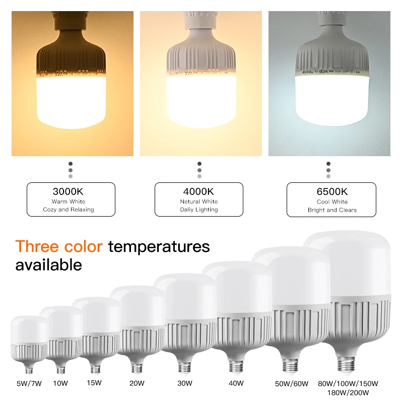 Factory Price E27 T Shape LED Lamp Bulb B22 Base AC Power MR16 Type 3000K CCT Aluminum Warehouse 5W-60W Options ROHS Certified