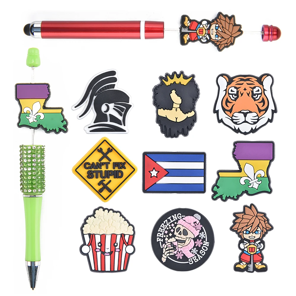 Soft Material Custom eco-friendly mix focal beads character silicone teething beads pen making beads and charms for pen tops