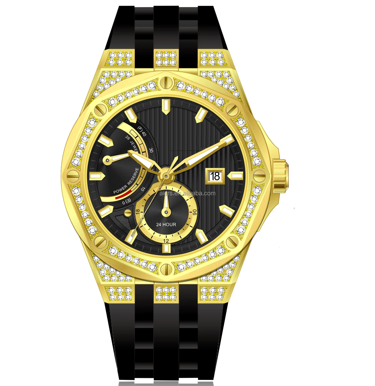 18k golden diamond automatic men watch with Miyota 9134 mechanical movt sapphire glass fluorine rubber 50m waterproof for male