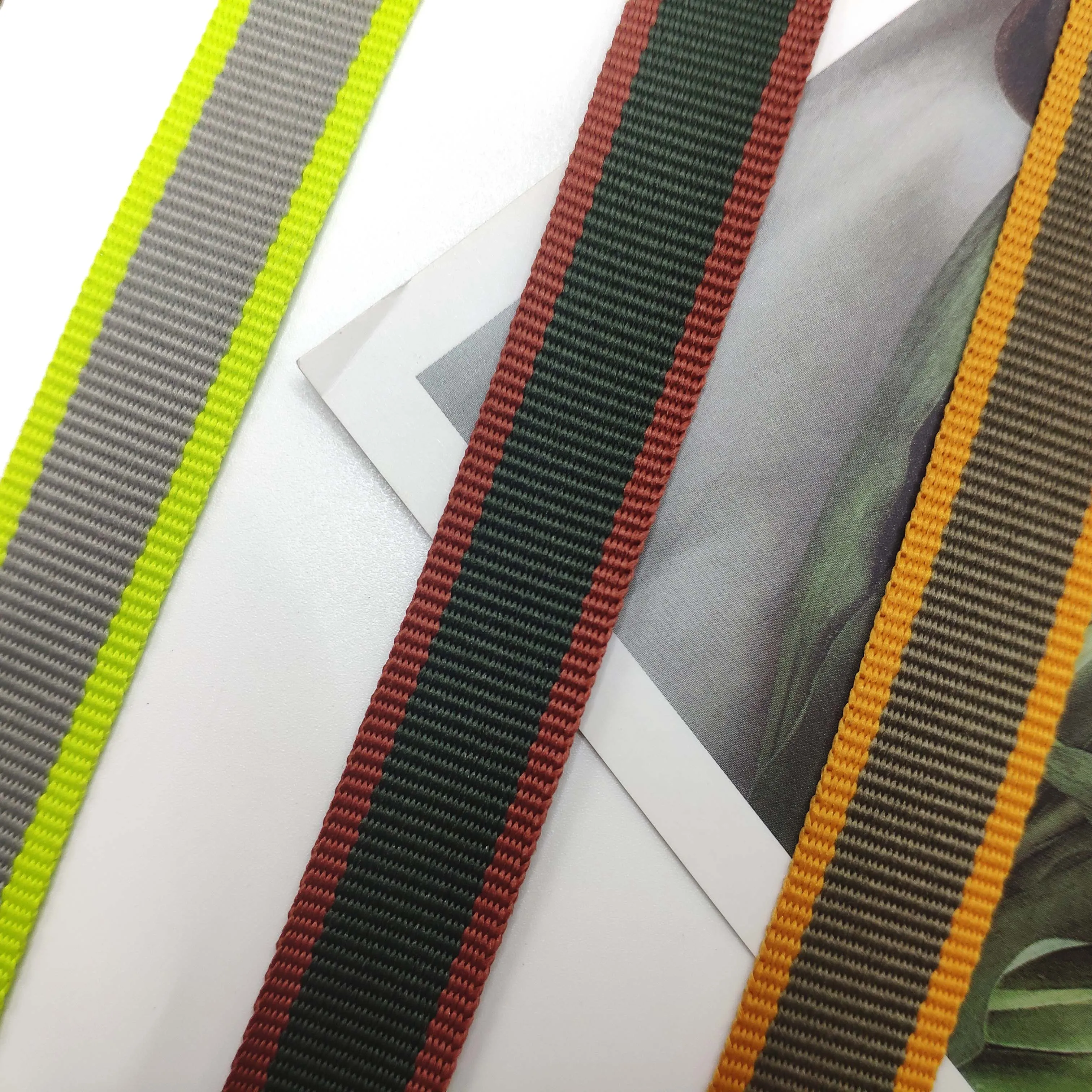 Manufacturer Custom Durable Inter Color Jacquard Ribbon Webbing Transverse stripe Polyester Width 16 mm Backpack Clothes Decor