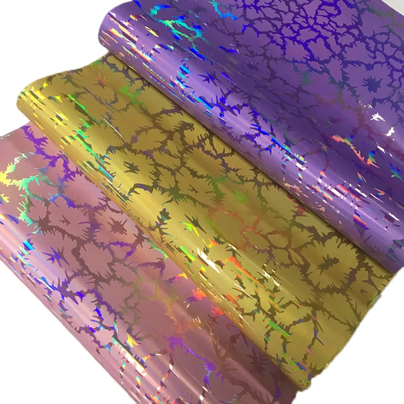 Hot sale Embossed Laser Holographic PU Synthetic Leather for bags/shoes making