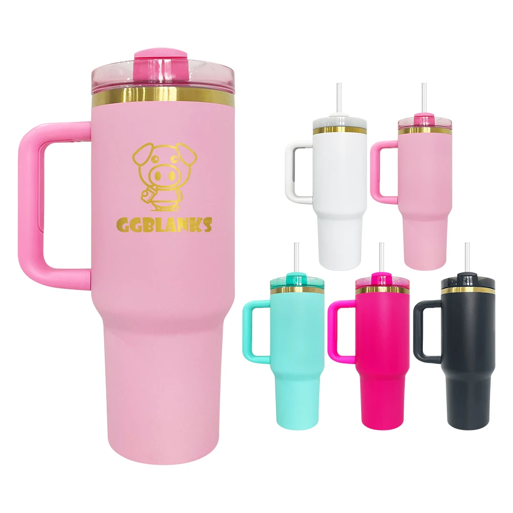 laser engraving H2.0 40oz gold plated tumbler with handle and lid for outdoor travel for Customized UV 3D printing logo design
