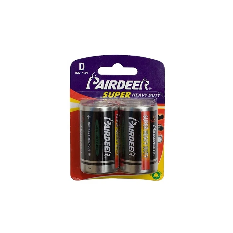 Durable Alkaline PAIRDEER private label extra heavy duty D r20pvc battery
