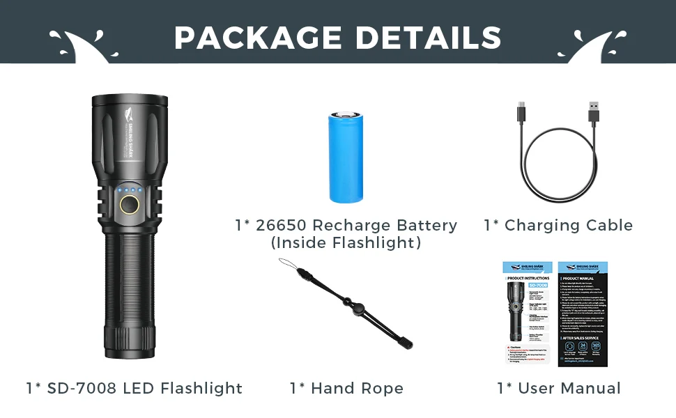 Customized Multifunctional Highpower Camping LED Spotlight with Remote Control Power Display & Retractable Emergency Flashlight