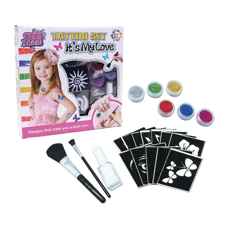 Eco-friends Educational Toys Diy Art Kits With Stickers Washable Fashion Glitter Tattoo Kit For Girls