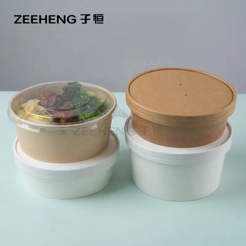 Пищевая перерабатываемая крафт-бумага упаковка одноразовая миска для салата из пустыни чашка для мороженого с крышкой