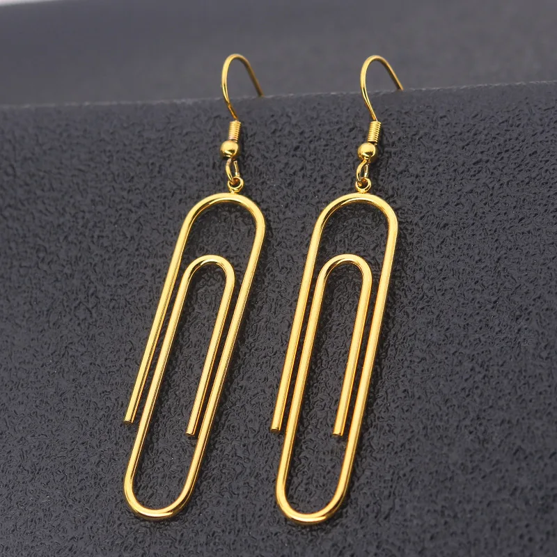 Charm Popular Statement Jewelry Stainless Steel Big Long Paper Clip Women Drop Earrings