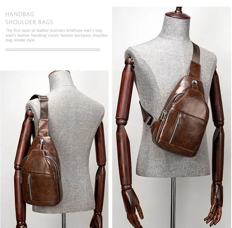 Customized Waterproof Fashion Sport Leather Crossbody Chest Sling Bags For Men
