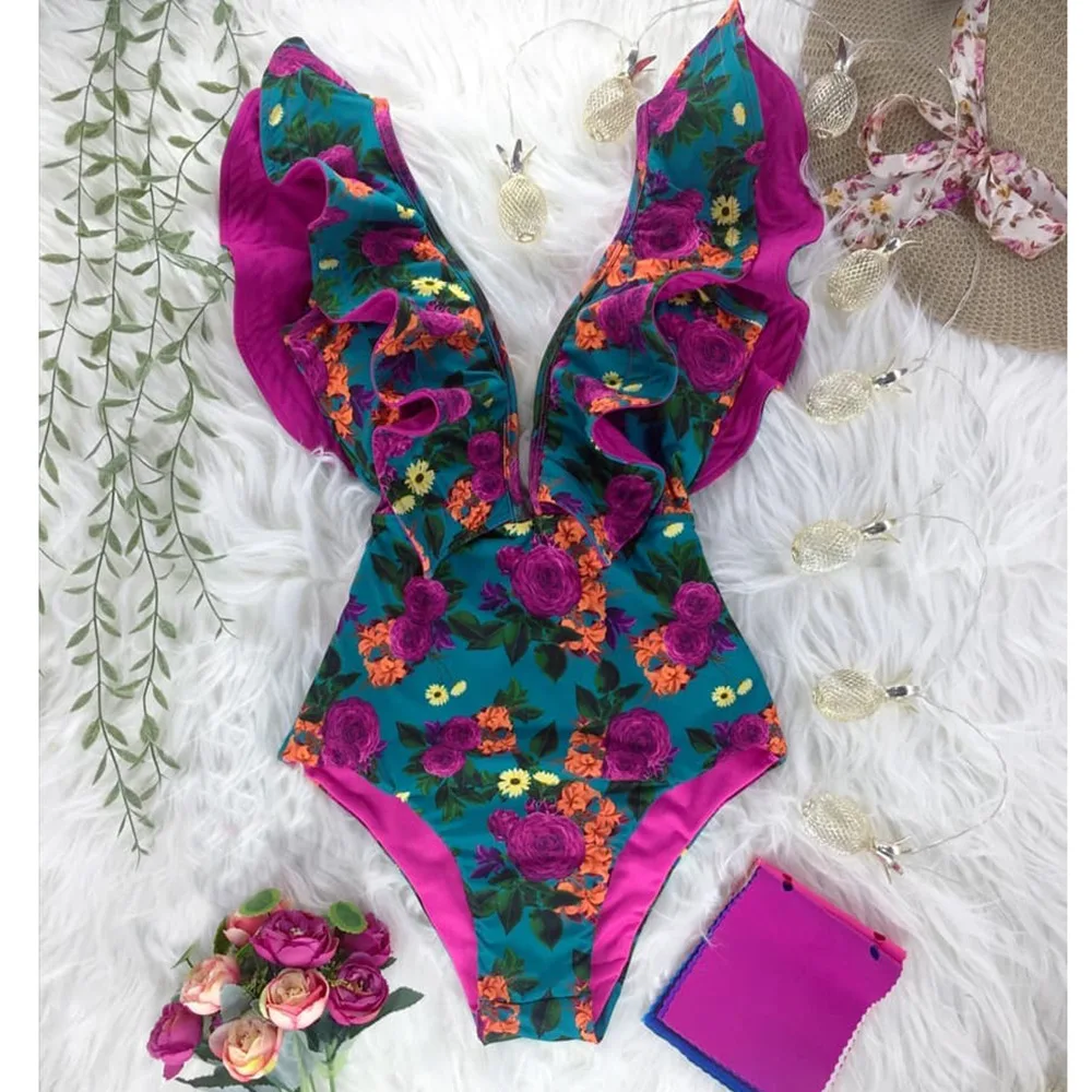 Hot Sale Fashion Girl Surf V-Neck Beach One-Piece Swimsuit Hot Sexy Xxx Beautiful Girls Swimwear Bikini