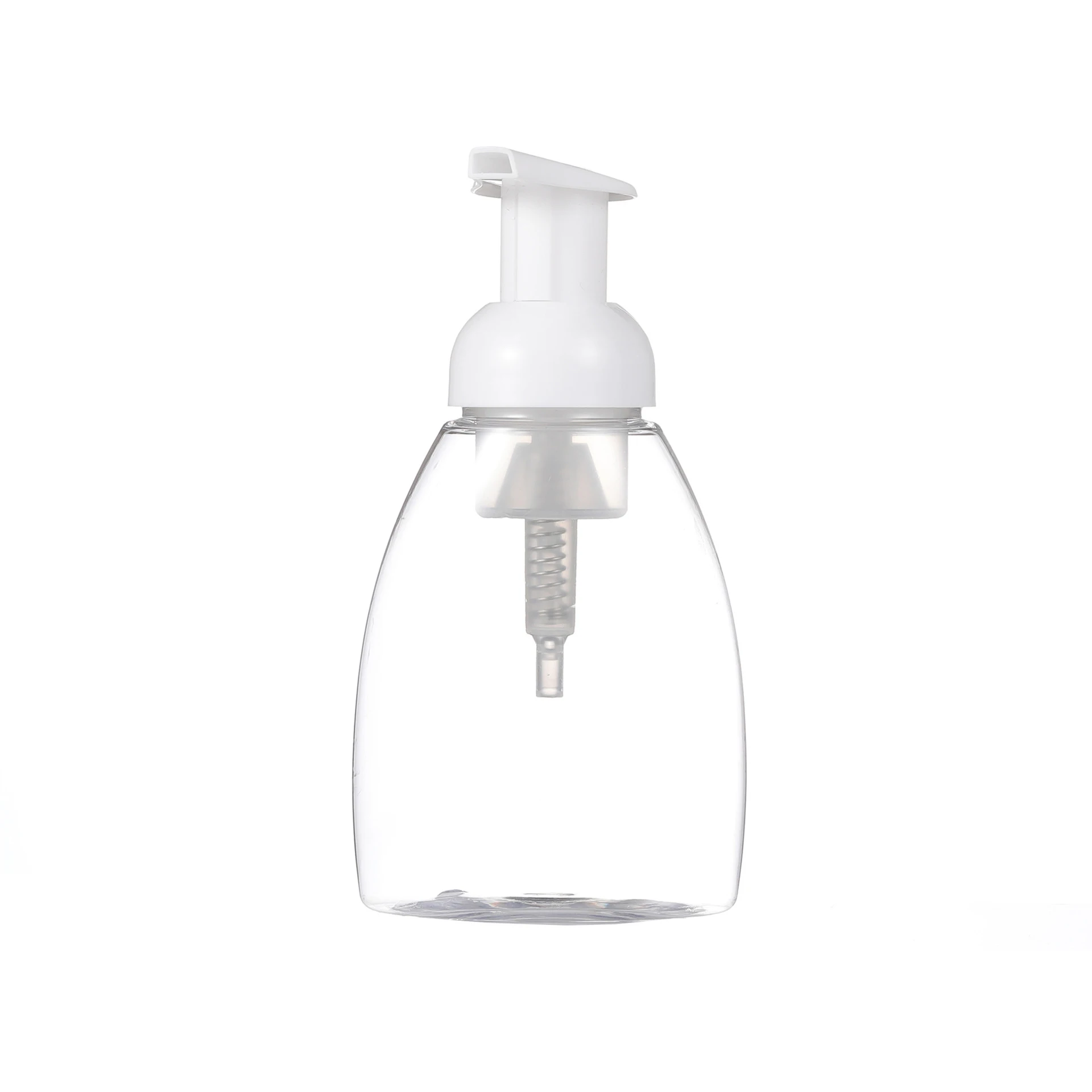 240ml / 8 oz transparent triangle shape hand soap bottle with white foamer pump