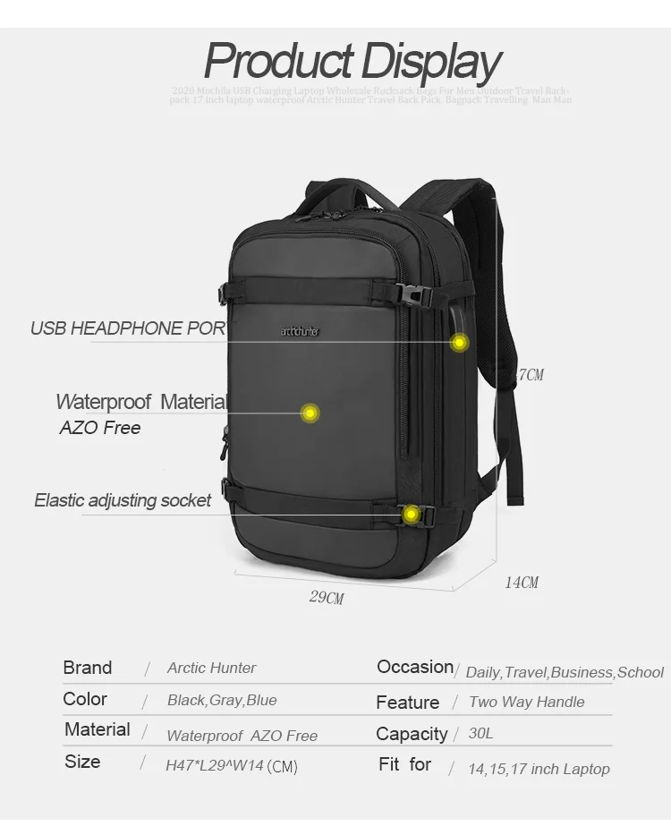 [Arctic Hunter] 2020 New Mochilas Antirrobo Rucksack Escolares China Anti Theft Wholesale Smart Backpack Laptop Bags for Mens